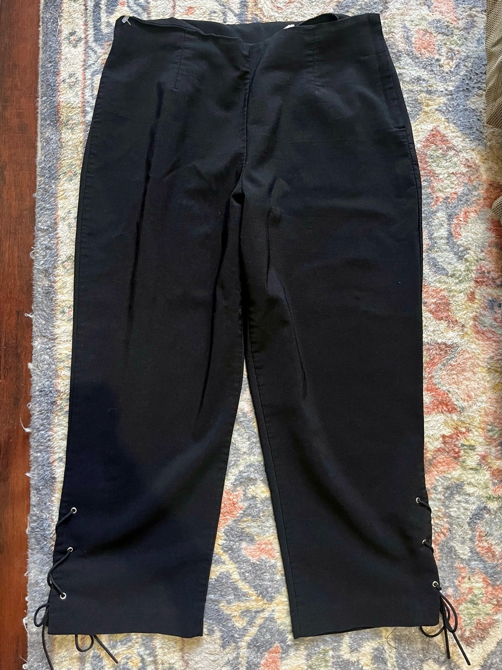 Black Tailored Capri Pants | Lace-Up Side Hem
